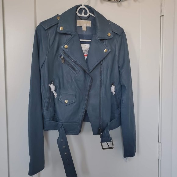 NEW Michael Kors Blue Lamb Motorcycle Jacket XS - Picture 2 of 11
